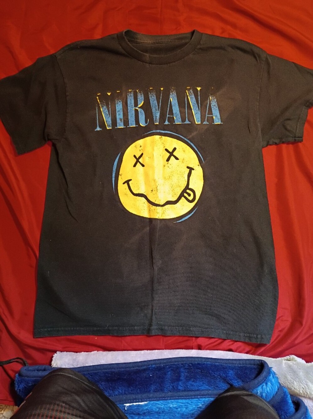 Nirvana Black Graphic Tee with Yellow Smiley Logo